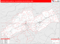 Kingsport-Bristol-Bristol Metro Area Digital Map Red Line Style